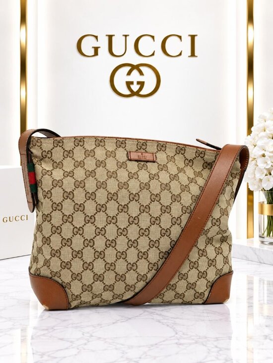 Gucci Handbags - Authentic Gucci GG Supreme Monogram Brown Leather Crossbody/Messenger Bag